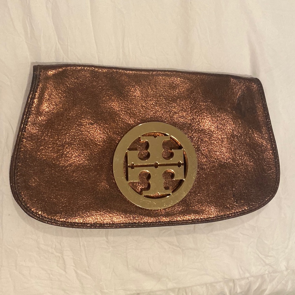 Tory Burch Metallic Leather Reva Clutch